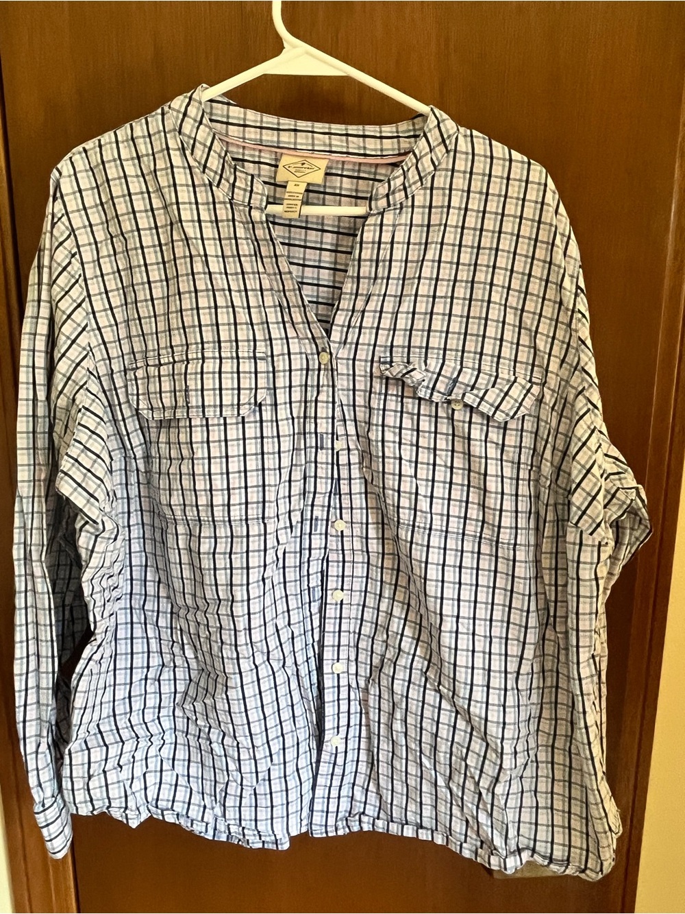 St. John's Bay White and Blue Plaid Button-Down Shirt